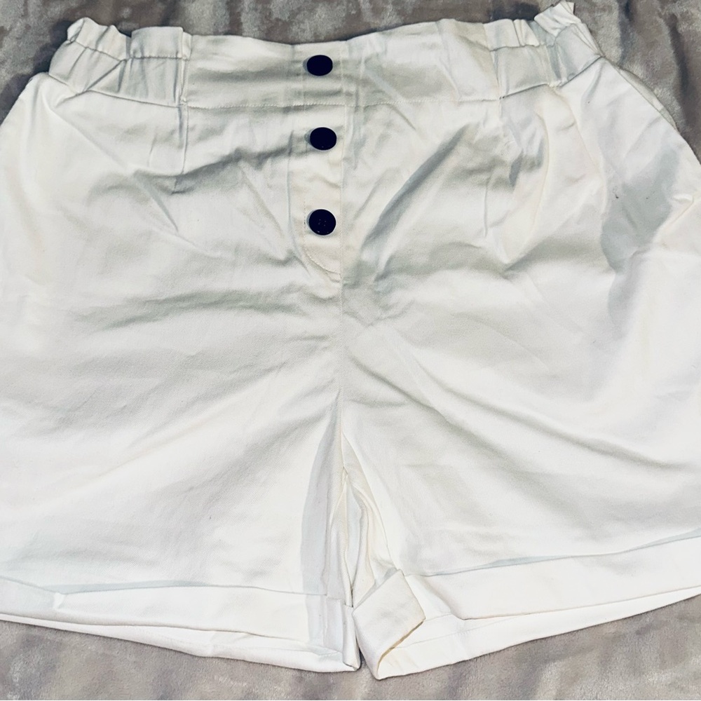 High Waist White Cotton Shorts